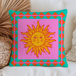 BOHO Retro Sol Ansikte Dopamin Estetisk Färgrik Kudde