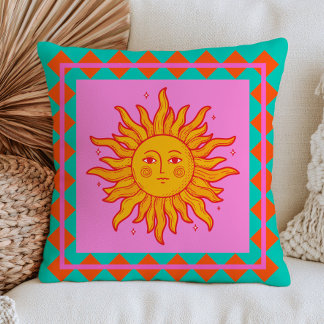 BOHO Retro Sol Ansikte Dopamin Estetisk Färgrik Kudde
