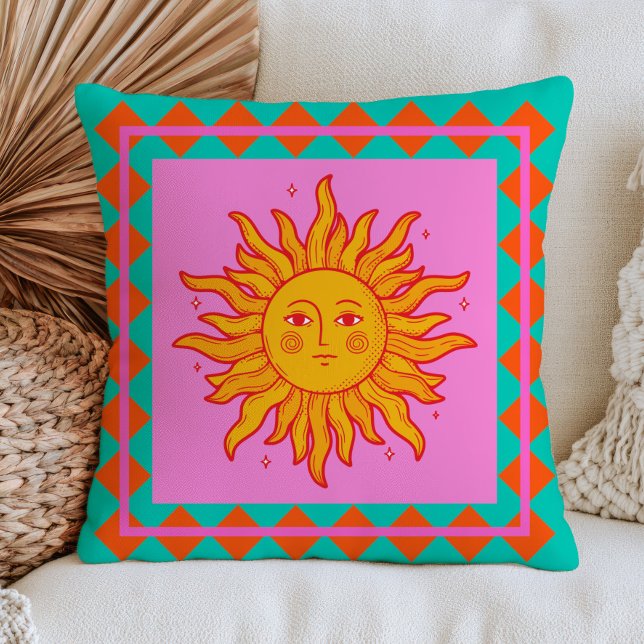 BOHO Retro Sol Ansikte Dopamin Estetisk Färgrik  Kudde (Skapare uppladdad)
