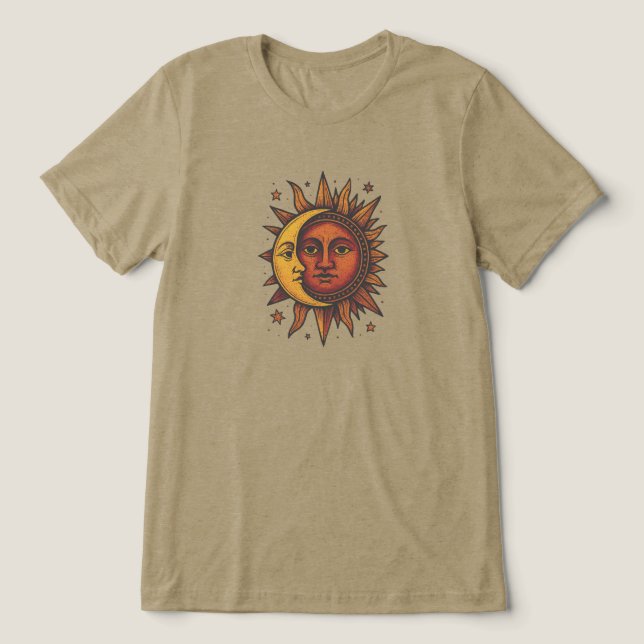 Boho Retro Sol och Måne Unisex T Shirt (Design Framsida)