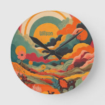 Boho Retro Sol Wall Clock - Earth Tones Inspired T