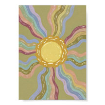 Boho Retro Sun & Muted Rainbow Rays Minimalist Art
