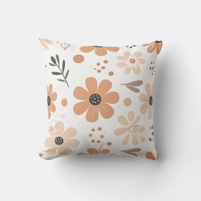 Boho Retro Terrakotta Blommig Estetik  Kudde (Framsida)