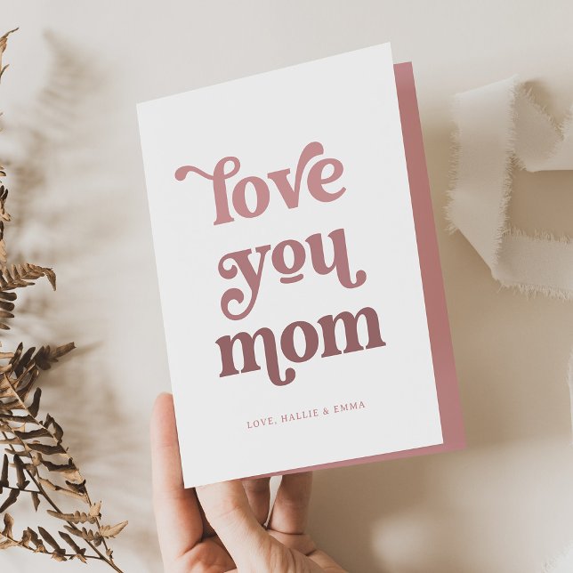 Boho Retro Text | Älskar dig Mamma Gradient Rosa F Helgkort (Skapare uppladdad)