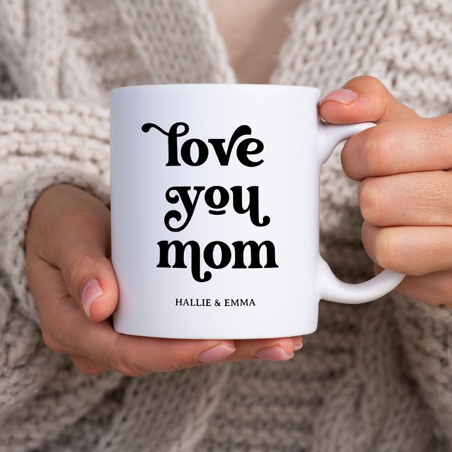 Boho Retro Text | Kärlek du Mamma Black and White Kaffemugg (Skapare uppladdad)