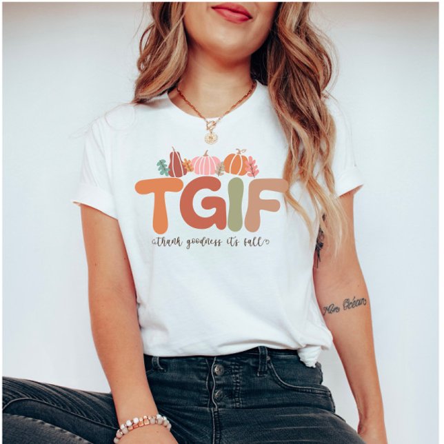 Boho Retro TGIF Fall Quote T Shirt (Skapare uppladdad)
