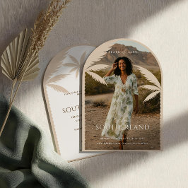 Boho Retro Tropical Handflatan Träd Studenten Phot Inbjudningar