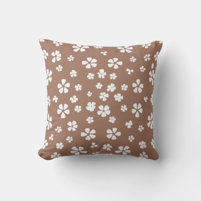 Boho retro white wildblommocha brun kudde (Framsida)