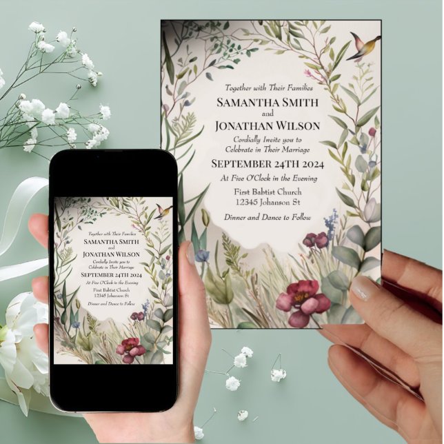 BOHO Ring i Blommor och Grenar Bröllop Inbjudningar (Skapare uppladdad)