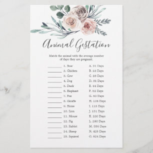 Boho Ro Baby Shower Animal Gestation Game