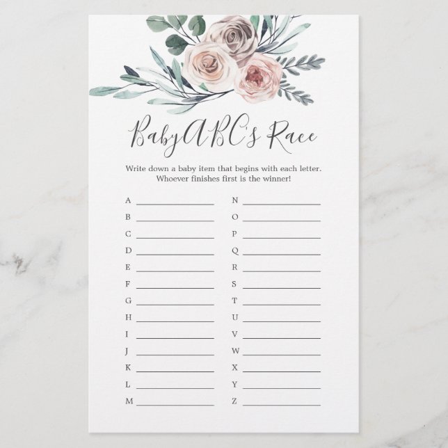 Boho Ro Baby Shower Baby ABC's Tävling Game (Framsida)