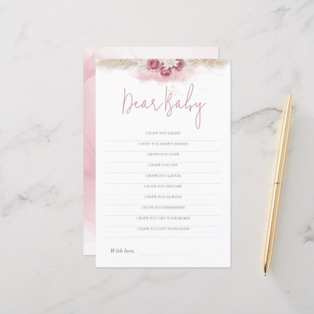 Boho Ro Baby Shower-kortet Bäste Baby Önskemål-kor (Fram/Back In Situ)