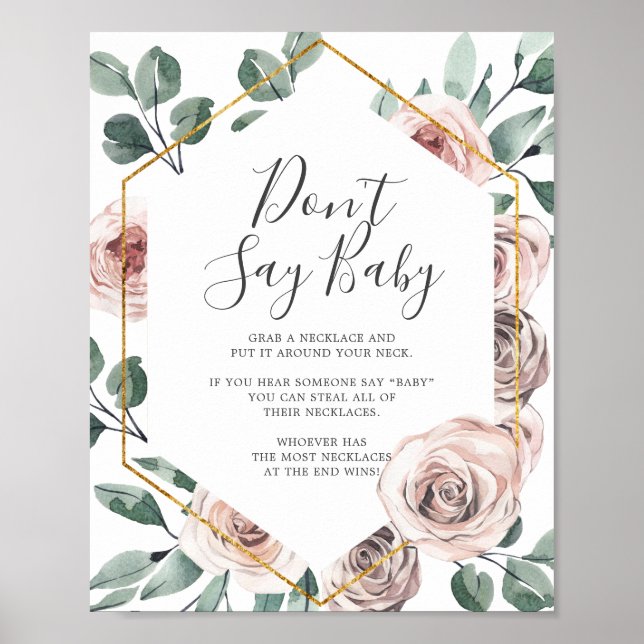 Boho Ro Baby Shower Säg inte Baby-tecken Poster (Framsidan)