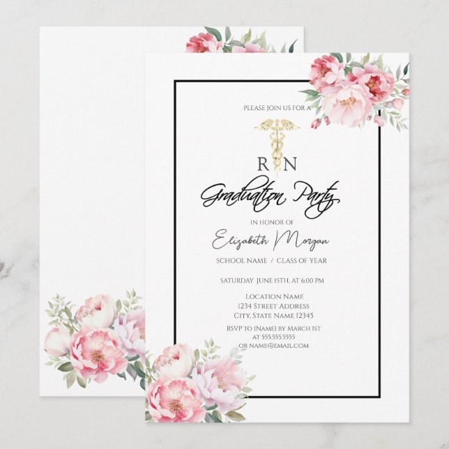 Boho Ro Black Ram RN Nurse Studentfest Inbjudningar (Fram/baksida)