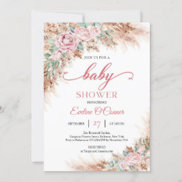 Boho ro blommigt pampas gräs greenery baby inbjudningar