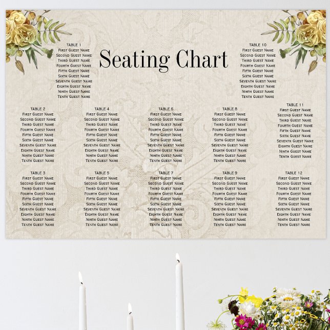 Boho Ro Cream Damask Rustic Bröllop Seating Poster (Skapare uppladdad)