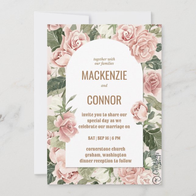 Boho ro damstig rosa ram - bröllopsinbjudan inbjudningar (Framsida)