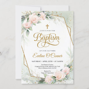 Boho  ro eucalyptus guld ram Baptism Inbjudningar