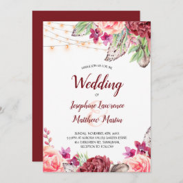 Boho Ro Feathers Ljus Bröllop Inbjudningar