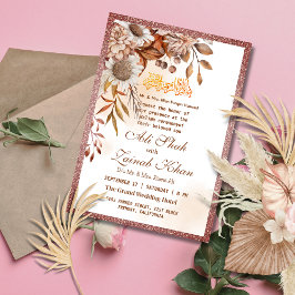 Boho Ro Guld Blommigt Walima Islamic Bröllop Inbjudningar