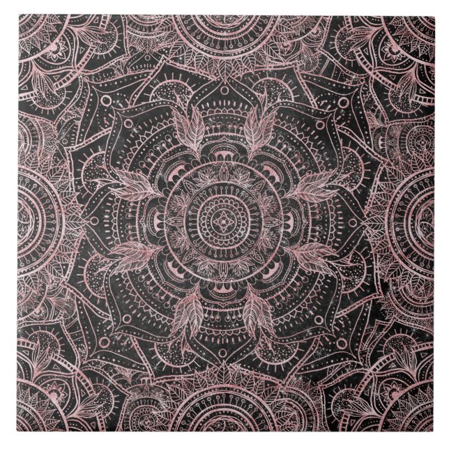 Boho Ro Guld Grått  Mandala Elegant Design Kakelplatta (Framsidan)
