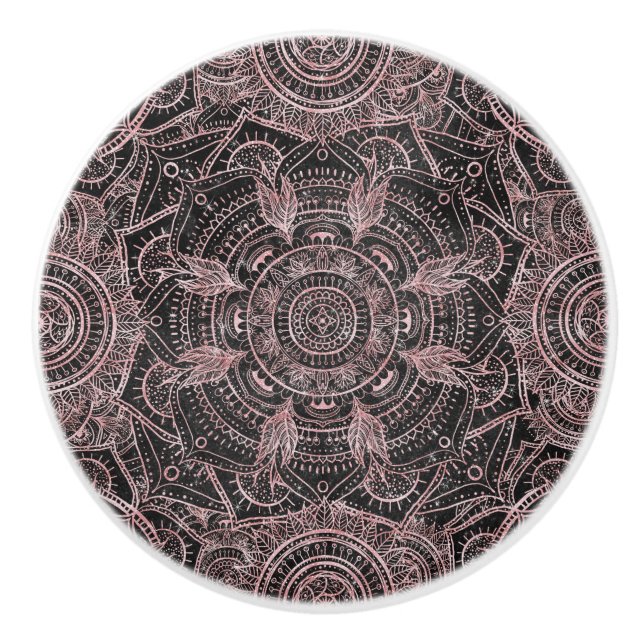 Boho Ro Guld Grått  Mandala Elegant Design Knopp (Framsidan)