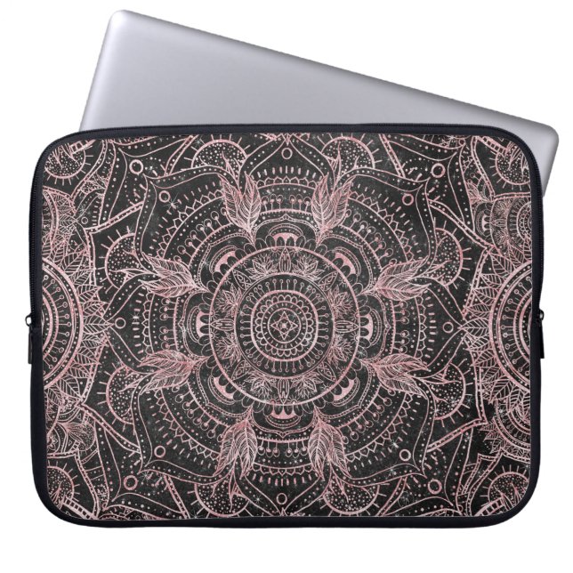 Boho Ro Guld Grått  Mandala Elegant Design Laptop Fodral (Framsidan)