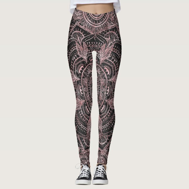 Boho Ro Guld Grått  Mandala Elegant Design Leggings (Framsida)
