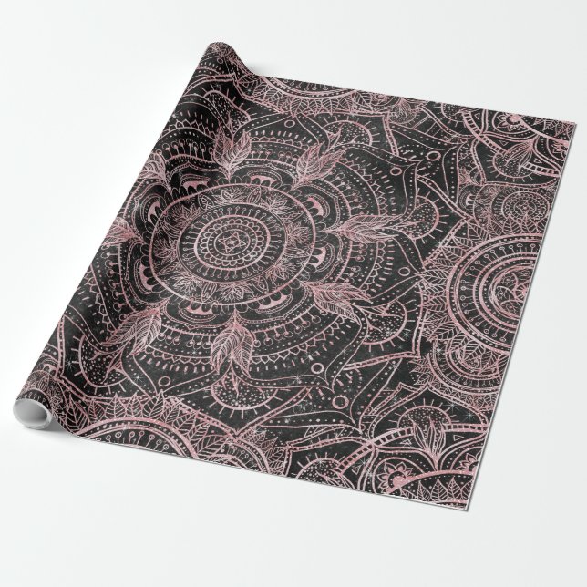 Boho Ro Guld Grått  Mandala Elegant Design Presentpapper (Utrullad)