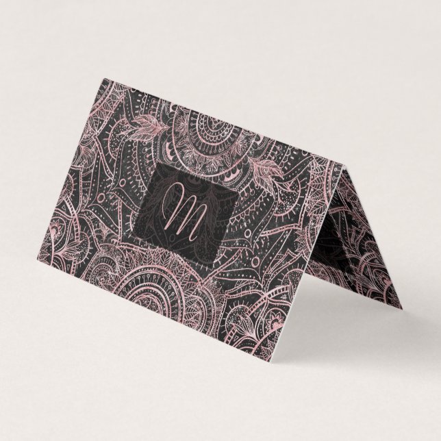 Boho Ro Guld Grått  Mandala Elegant Design Visitkort (Framsida)