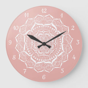 Boho Ro Guld Mandala Art Stor Klocka