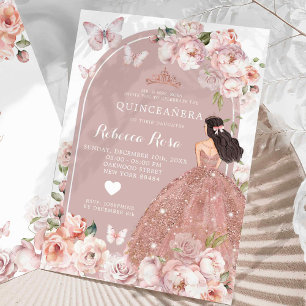 Boho Ro Guld Mexican Girl Princess Quinceañera Inbjudningar