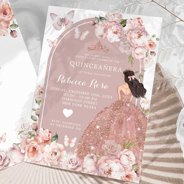 Boho Ro Guld Mexican Girl Princess Quinceañera Inbjudningar (Skapare uppladdad)