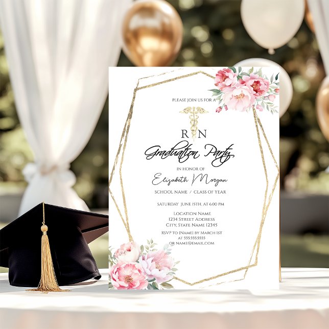 Boho Ro Guld Ram RN Nurse Studentfest Inbjudningar (Skapare uppladdad)