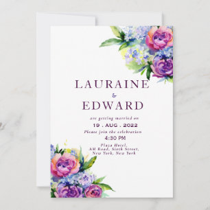 Boho Ro och peonies lila vattencolor bouquet Inbjudningar