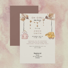 Boho Ro Oh Girl Clothes Baby Shower Inbjudningar