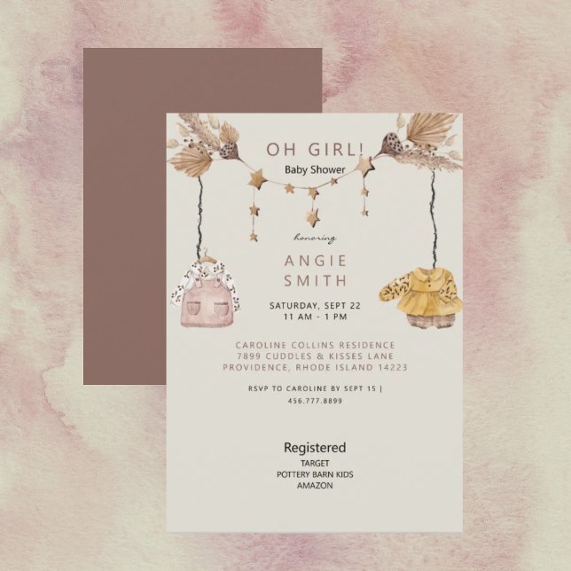 Boho Ro Oh Girl Clothes Baby Shower Inbjudningar (Skapare uppladdad)
