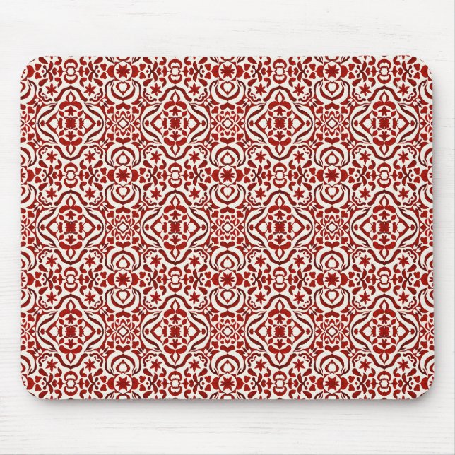 Boho röd blomsterdamask sömlös mönsterdesign musmatta (Framsidan)