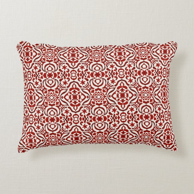 Boho röd blomsterdamask sömlös mönsterdesign prydnadskudde (Framsidan)
