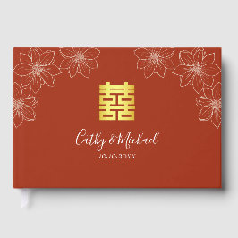 Boho röd modern blommigt kinesiska bröllop gästböcker