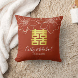 Boho röd modern blomster kinesisk bröllop kudde