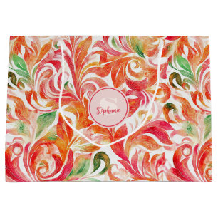Boho röd rosa orange grön paisley blommig