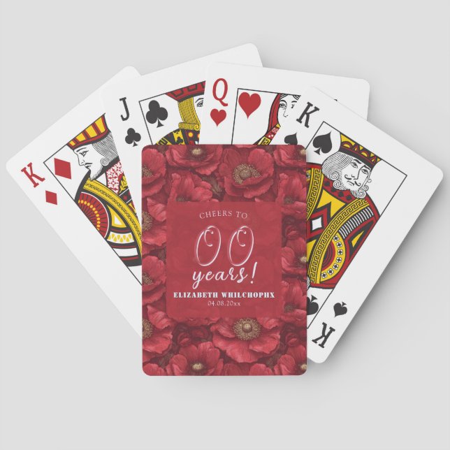 Boho Röda Anemoner Inspirerad Födelsedagsfirande Casinokort (Baksidan)