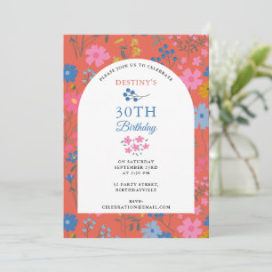 Boho Röda Blommor Vilda Blommor 30-års 40-års Föde Inbjudningar
