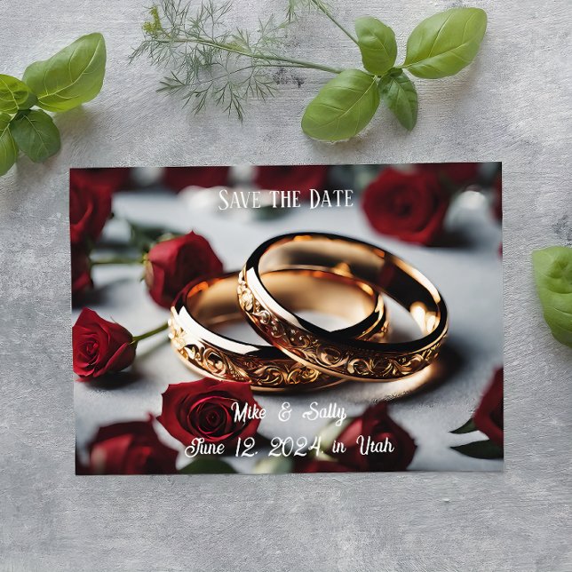 Boho röda dekorativa blommor Bröllop Save The Date Spara Datumet (wedding invitation, wedding template, rsvp card, photo save the date)