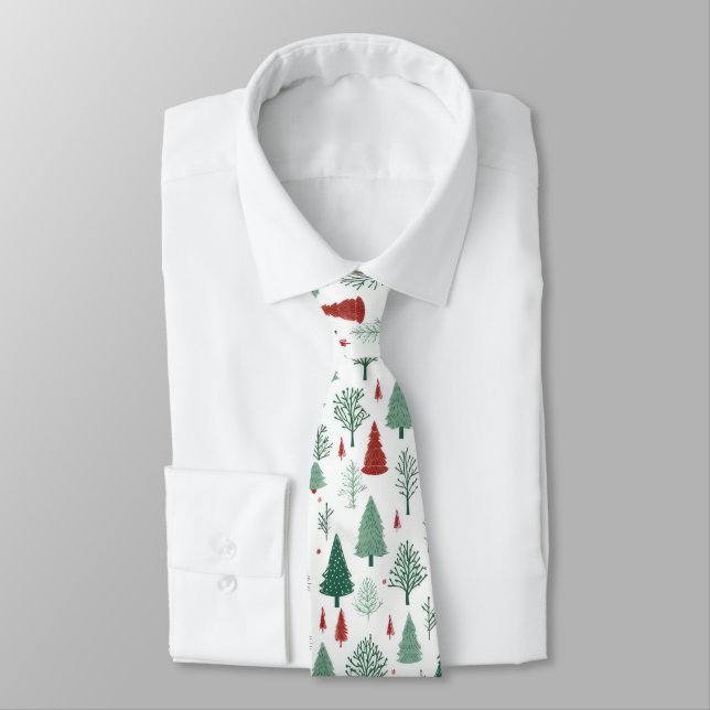 Boho röda gröna julgranar semester slips (Bunden)