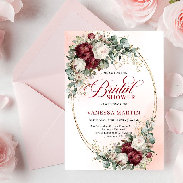 Boho röda och vita blommor bröllopsfestinbjudan inbjudningar (Boho Red and White Flowers Bridal Shower Invitation)