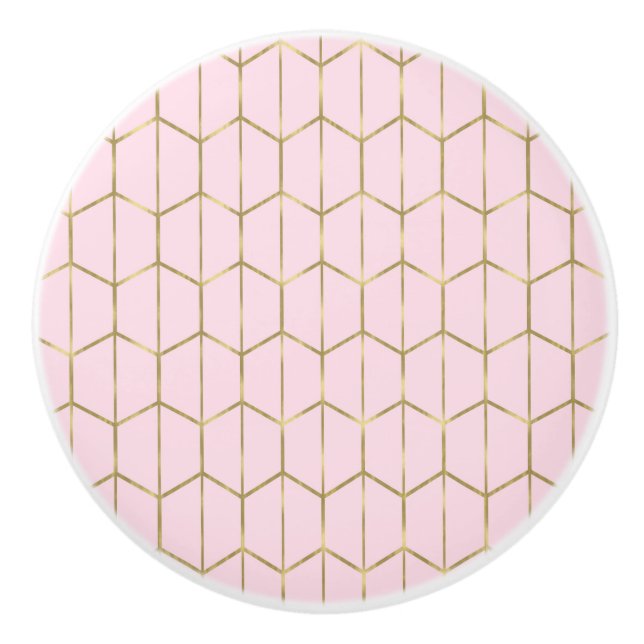 Boho Rodnad Rosa Hexagon Guld & Geometrisk Glamour Knopp (Framsidan)