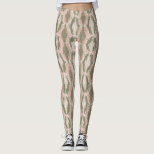 Boho Rodnad Rosa Oliv Ikat Mönster Leggings