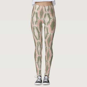 Boho Rodnad Rosa Oliv Ikat Mönster Leggings